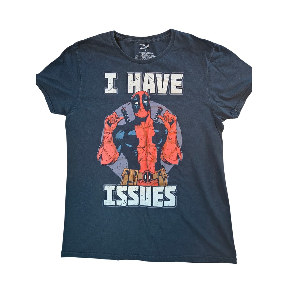 Marvel Deadpool I Have Issues Graphic T-Shirt Black Size L